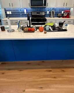 Blue kitchen island cabinet repaint in Daphne, Alabama