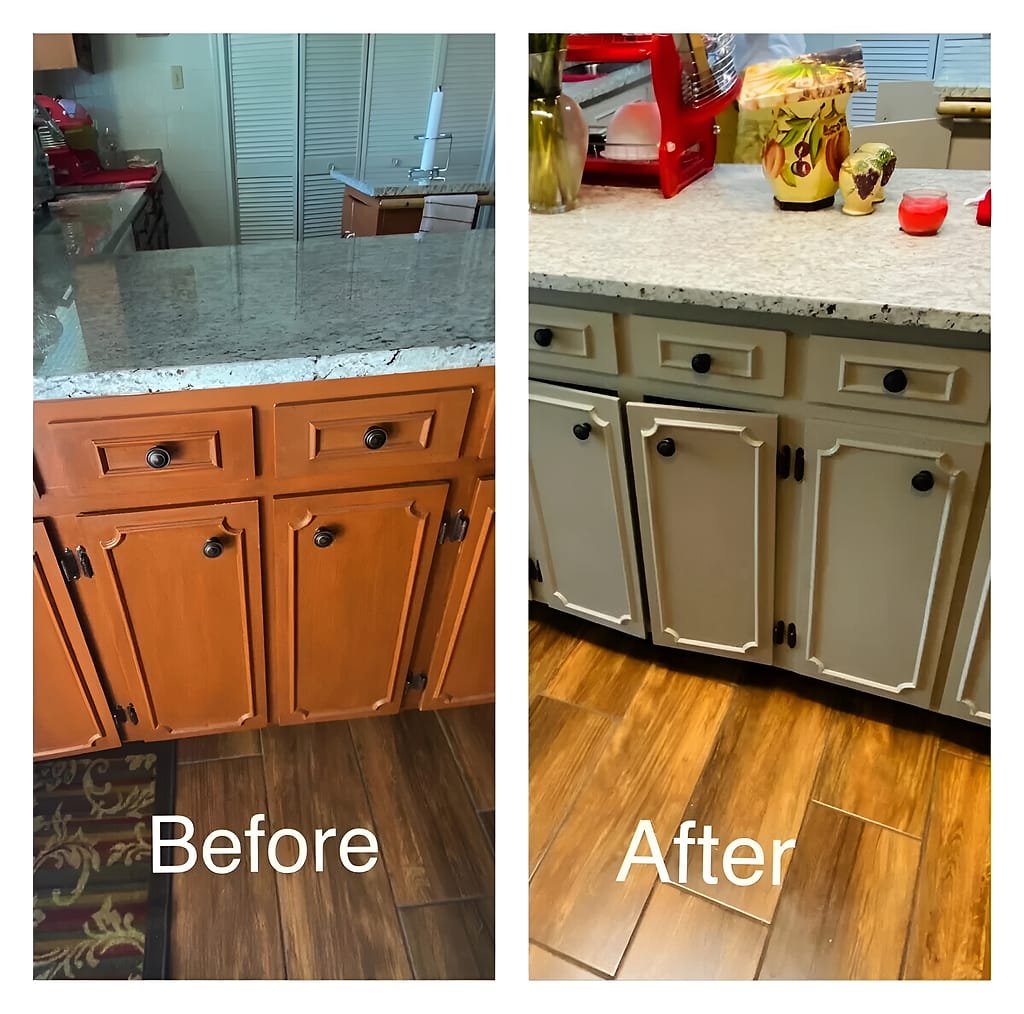 Before And After Bathroom Cabinets: Cabinet Painting in Daphne, Baldwin County, Alabama by Paint Doctors LLC.