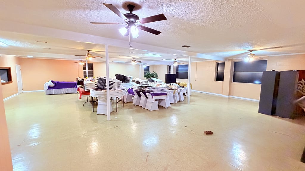 Fellowship Hall Peach Walls White Trim: Commercial Painting in Prichard, Mobile County, Alabama by Paint Doctors LLC.