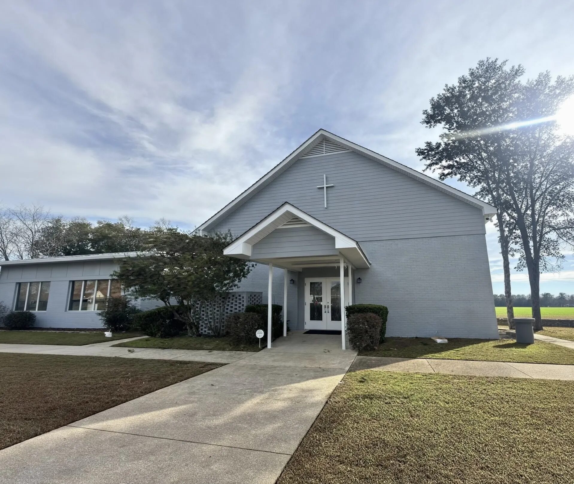 Gray Brick White Trim Church — Commercial Painting in Belforest, Baldwin County, Alabama by Paint Doctors LLC.
