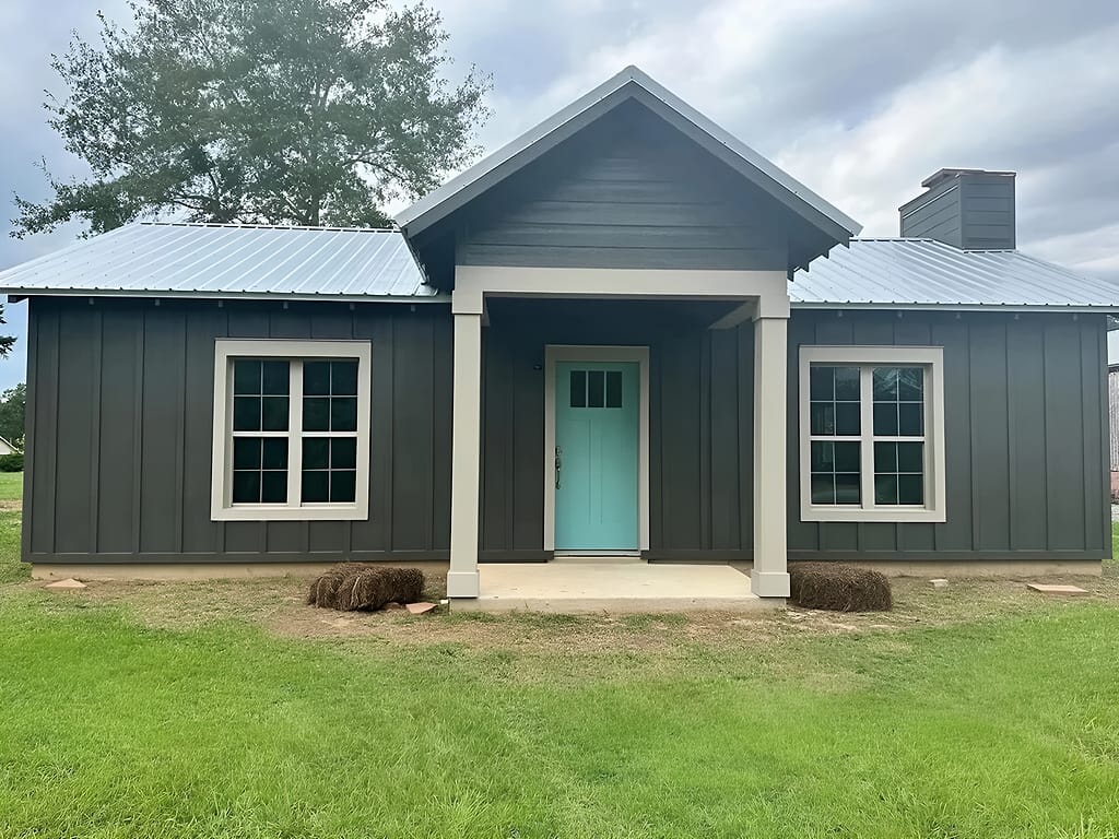 Board And Batten Brown Body Beige Trim: Exterior Painting in Bay Minette, Baldwin County, Alabama by Paint Doctors LLC.