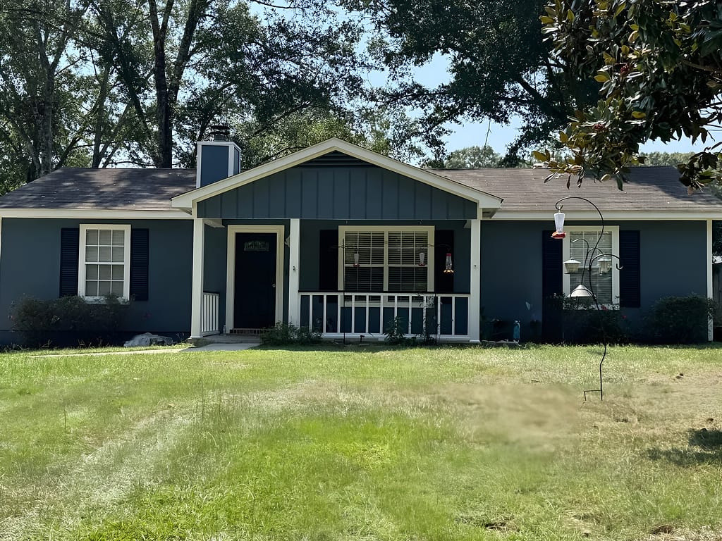 Blue Body White Trim: Exterior Painting in Daphne, Baldwin County, Alabama by Paint Doctors LLC.