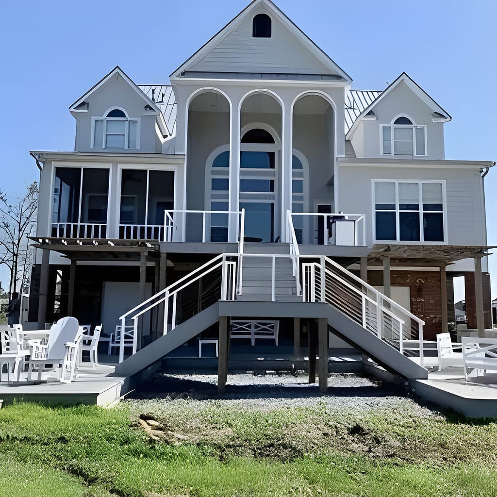 Wood Siding Full Repaint Gray Body White Trim: Exterior Painting in Theodore, Mobile County, Alabama by Paint Doctors LLC.