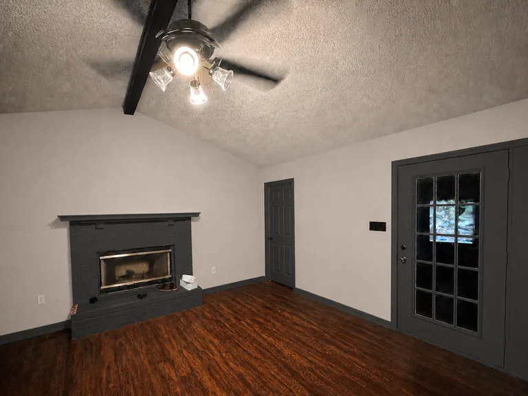 Paint Guru render — room trim and doors recolored to Iron Ore, walls untouched